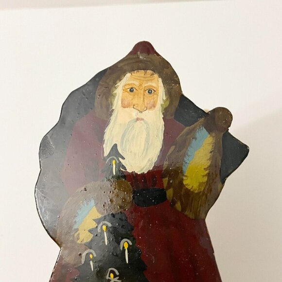 Vintage Santa Claus Wall Hook Hand Painted Metal Christmas Decoration - Picture 2 of 16